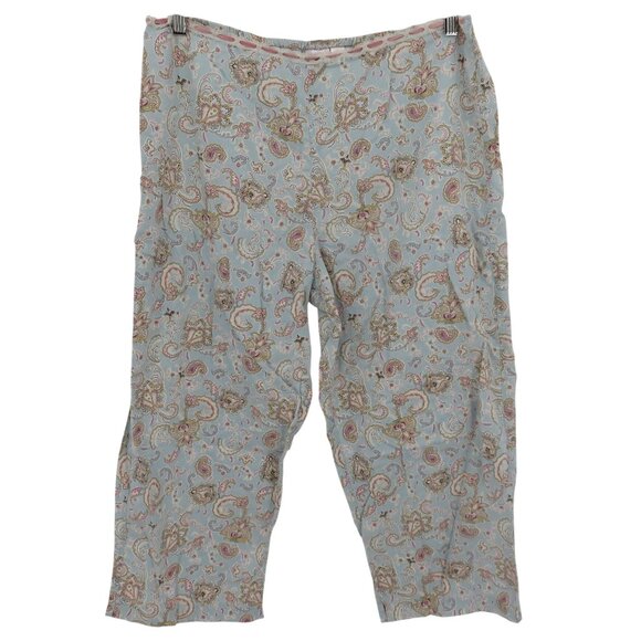 Victorias Secret Women Large Blue Paisley Scroll Crop PJ Pajama Pants Y2K 2003 - Picture 1 of 11